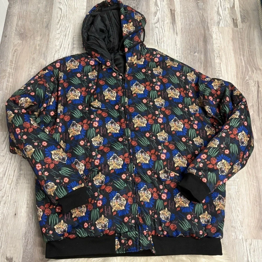 A$$holes live forever hooded bomber jacket tropical tiger floral print coat xxl